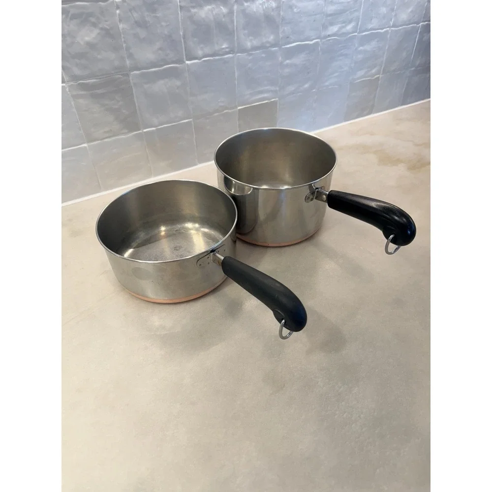 Vintage Revere Ware Copper Bottom Saucepan Set 2 Qt and 3 Qt Rome NY USA 1801
